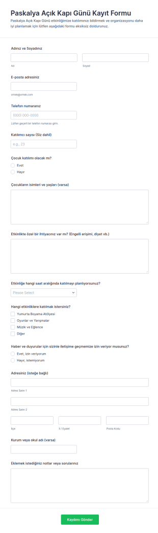 Paskalya Açık Kapı Günü Kayıt Form Şablonu