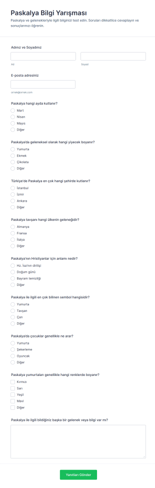 Paskalya Bilgi Yarışması Form Şablonu