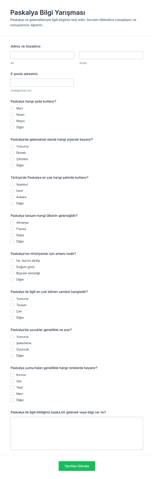 Paskalya Bilgi Yarışması Form Şablonu