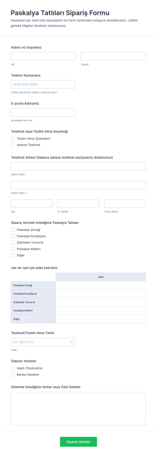 Paskalya İkramları Sipariş Formu 🐣🌸 Form Şablonu