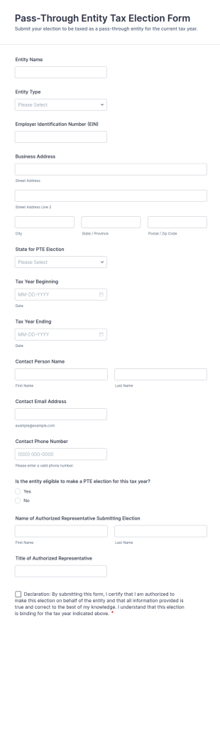Pass Through Entity Tax Election Form Template