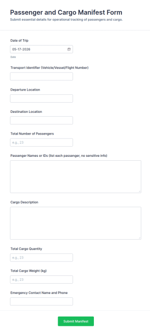Passenger And Cargo Manifest Form Template