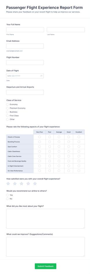 Passenger Flight Experience Report Form Template