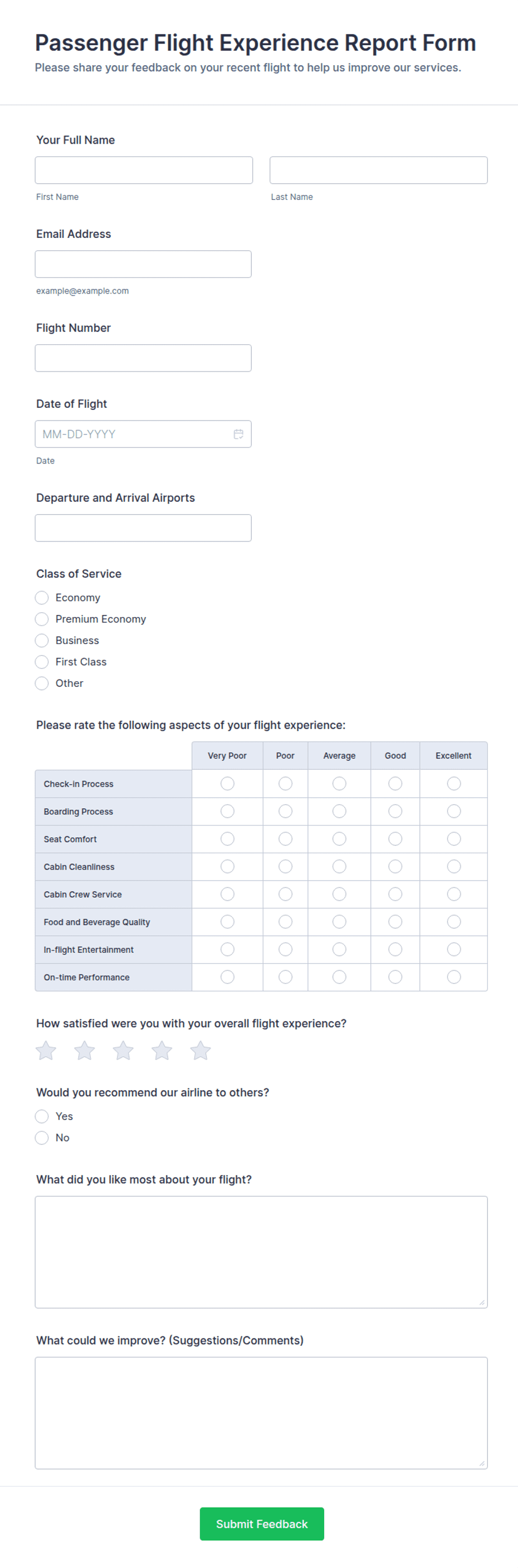 Passenger Flight Experience Report Form Template | Jotform