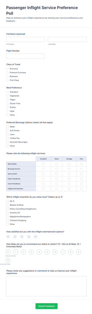 Passenger Inflight Service Preference Poll Form Template