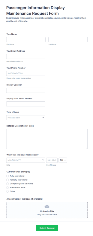 Passenger Information Display Maintenance Request Form Template