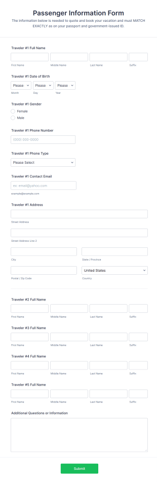 Passenger Information Form Template