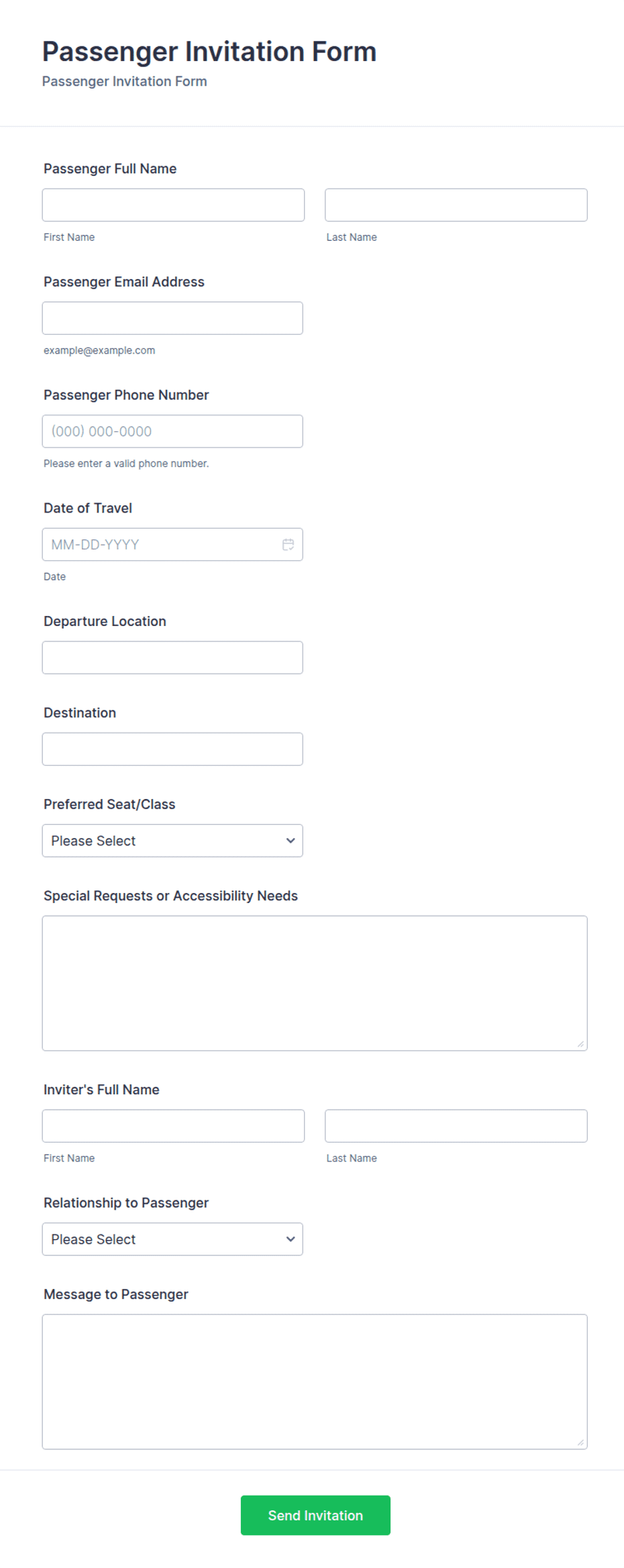 Passenger Invitation Form Template | Jotform