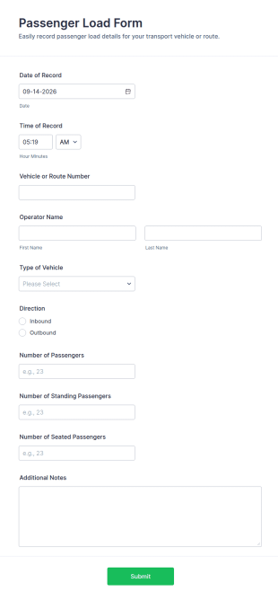 Passenger Load Form Template