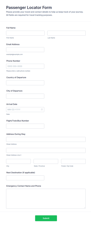 Passenger Locator Form Template