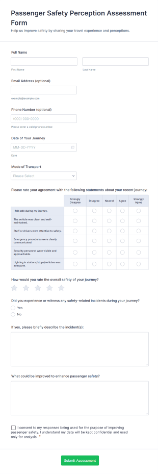 Passenger Safety Perception Assessment Form Template