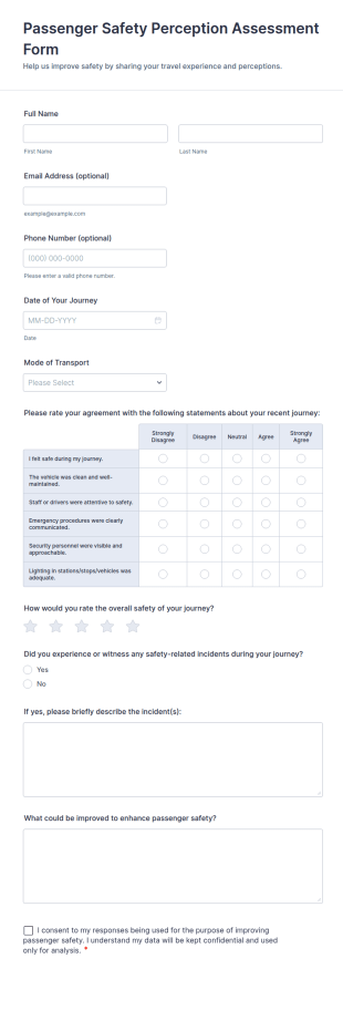 Passenger Safety Perception Assessment Form Template