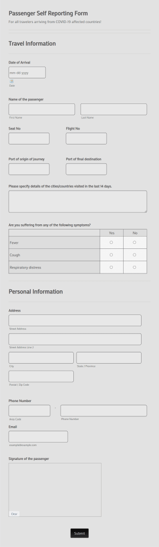 Passenger Self Reporting Form Template