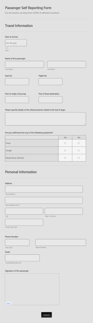Passenger Self Reporting Form Template