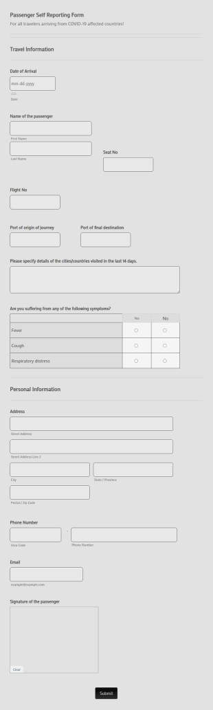 Passenger Self Reporting Form Template