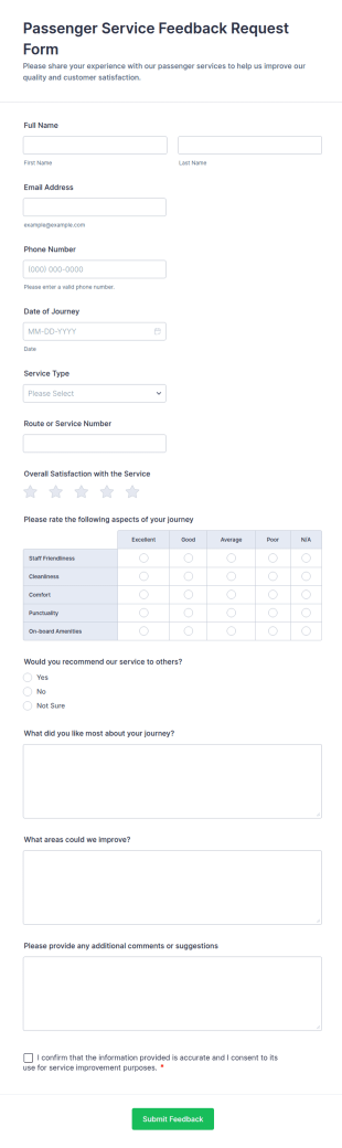 Passenger Service Feedback Request Form Template