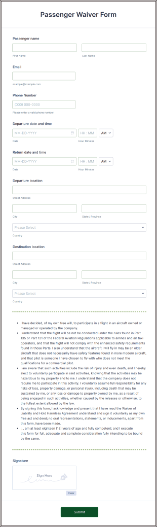 Passenger Waiver Form Template