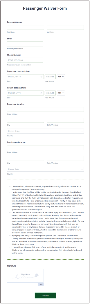 Passenger Waiver Form Template