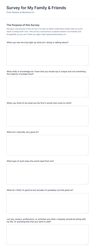 Friends And Family Survey Form Template