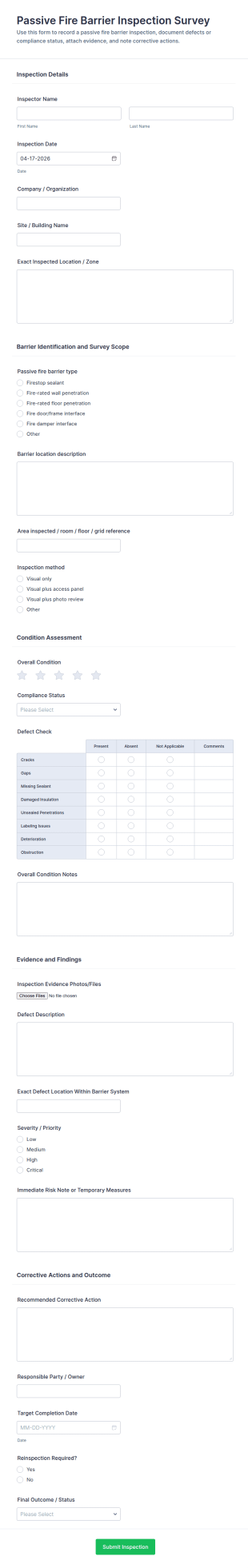 Passive Fire Barrier Inspection Survey Form Template
