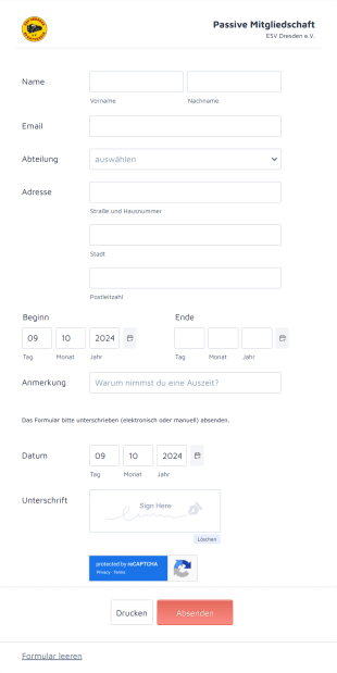 Passive Mitgliedschaft Form Template