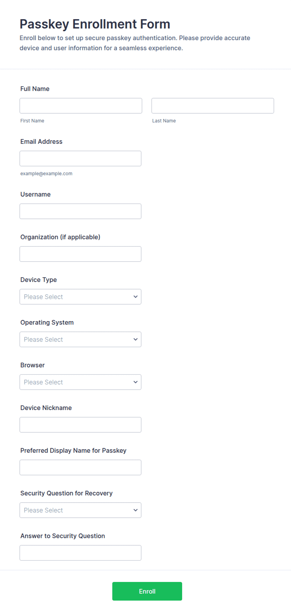Passkey Enrollment Form Template | Jotform