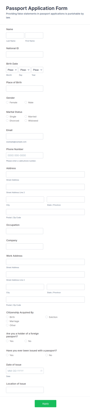 Passport Application Form Template