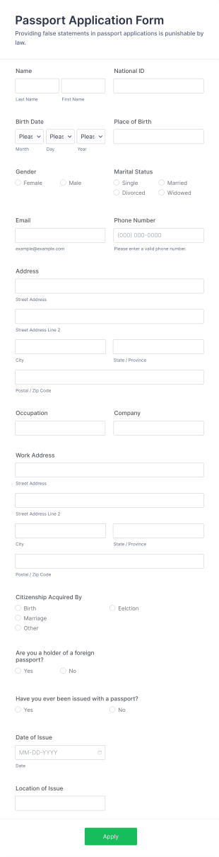 Passport Application Form Template