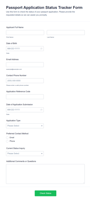 Passport Application Status Tracker Form Template