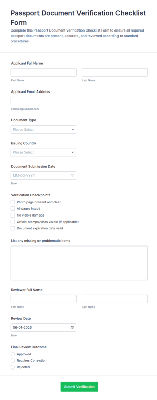 Passport Document Verification Checklist Form Template
