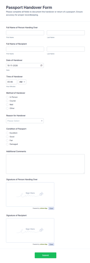 Passport Handover Form Template