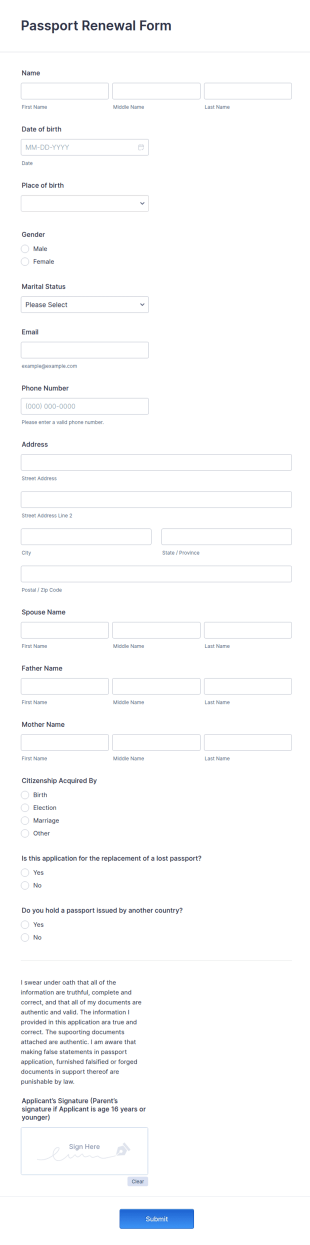 Passport Renewal Form Template