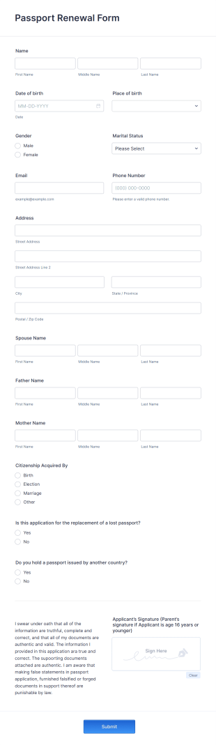 Passport Renewal Form Template
