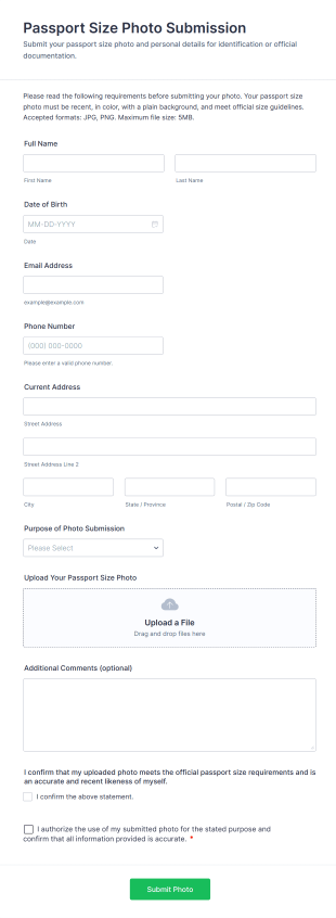 Passport Size Photo Submission Form Template