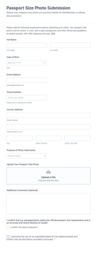 Passport Size Photo Submission Form Template