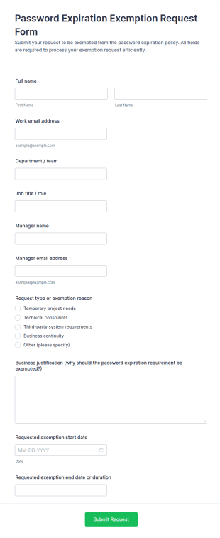 Password Expiration Exemption Request Form Template