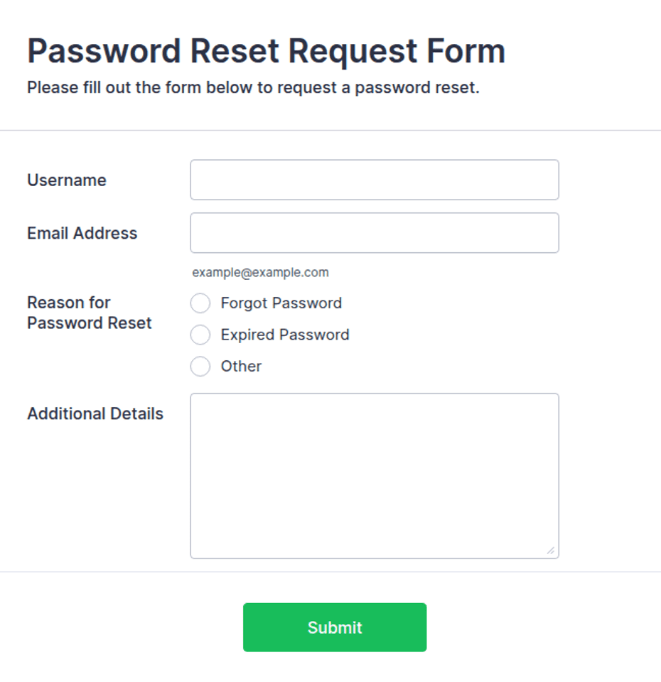 Password Reset Request Form Template | Jotform