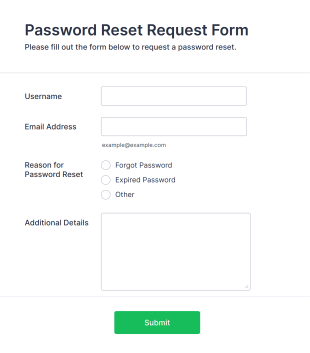 Password Reset Request Form Template