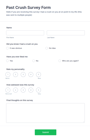 Past Crushes Survey Form Template