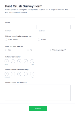 Past Crushes Survey Form Template