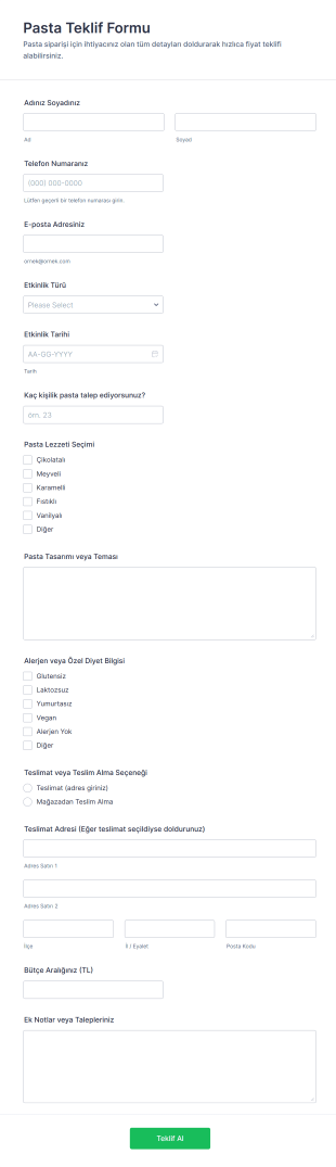 Pasta Teklif Form Şablonu