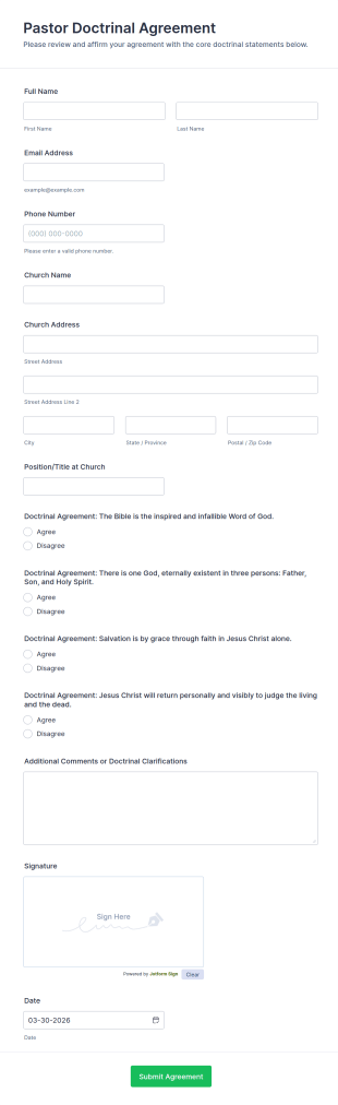 Pastor Doctrinal Agreement Form Template