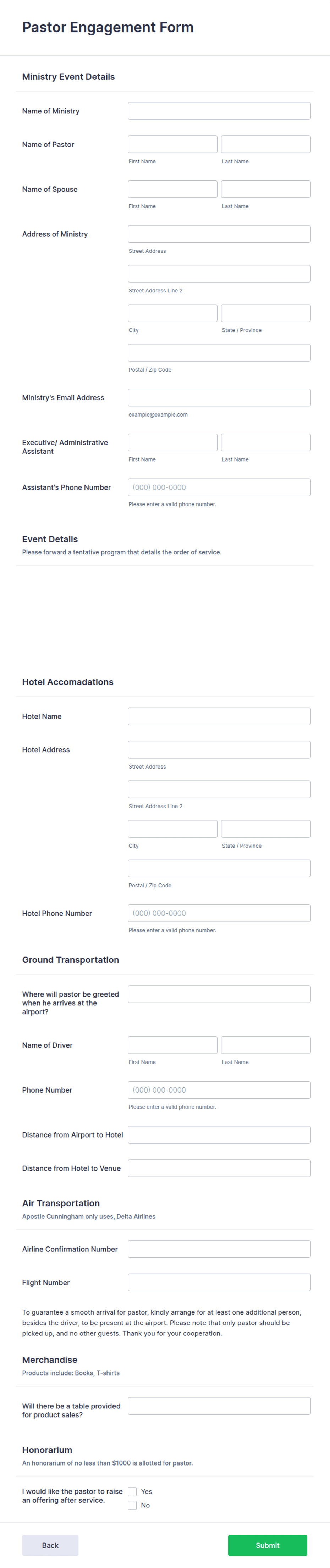 Minister Commitment Form.pdf Pastor Engagement Form Template | Jotform