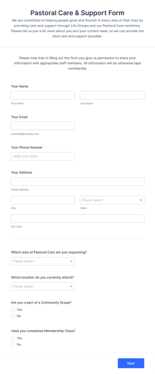 Pastoral Care And Support Form Template