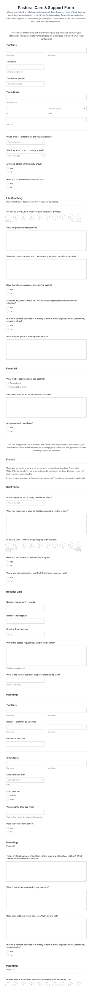 Pastoral Care And Support Form Template