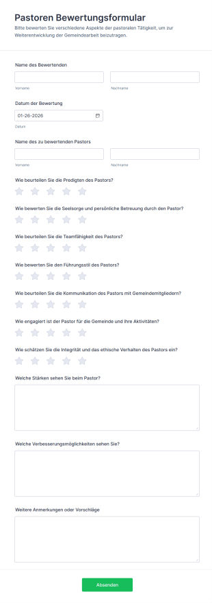 Pastoren Bewertungsformular | Jotform
