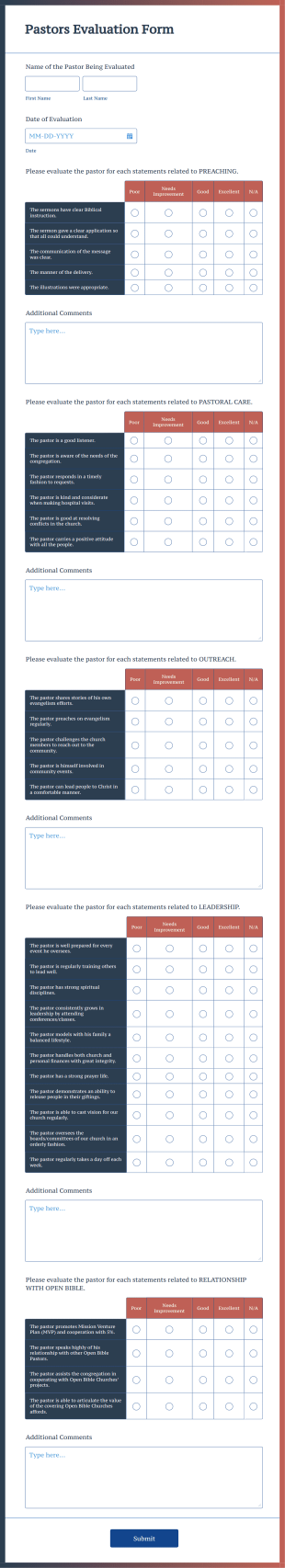 Pastors Evaluation Form Template
