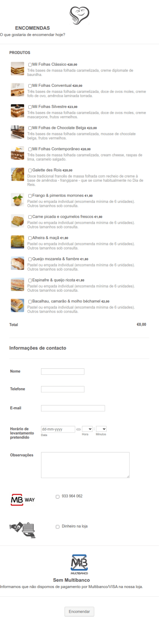 Pastry Order Form In Portuguese