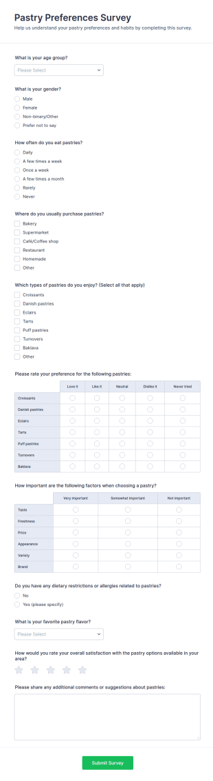 Pastry Preferences Survey Form Template