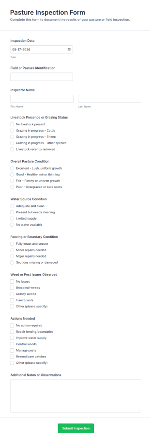 Pasture Inspection Form Template